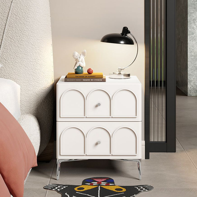 Traditional French Solid Wood Hardware Rectangular Curved Nightstand With 2 Drawers For Bedroom