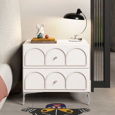 Traditional French Solid Wood Hardware Rectangular Curved Nightstand With 2 Drawers For Bedroom