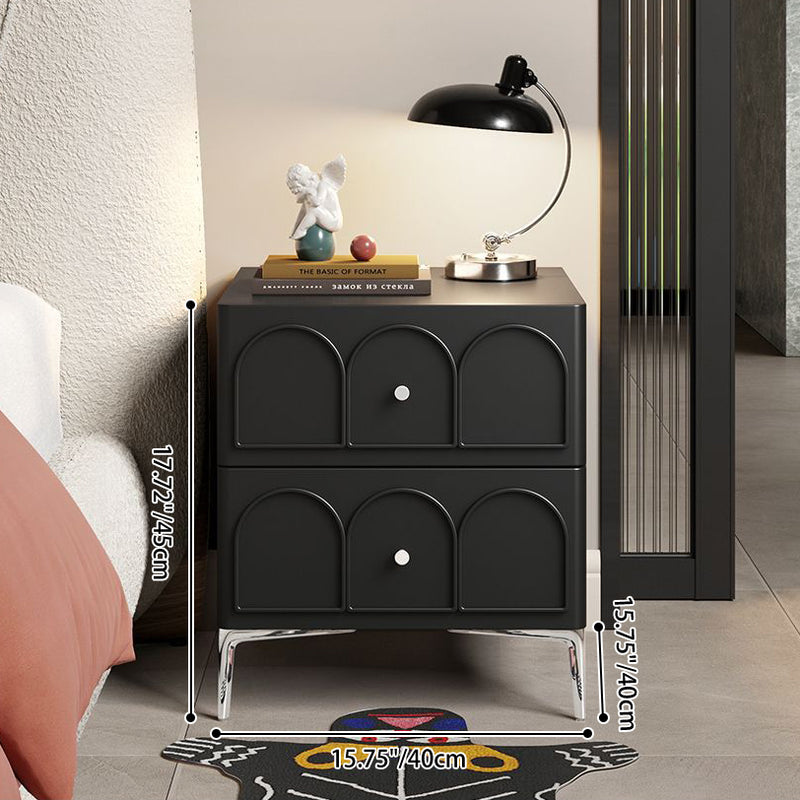 Traditional French Solid Wood Hardware Rectangular Curved Nightstand With 2 Drawers For Bedroom