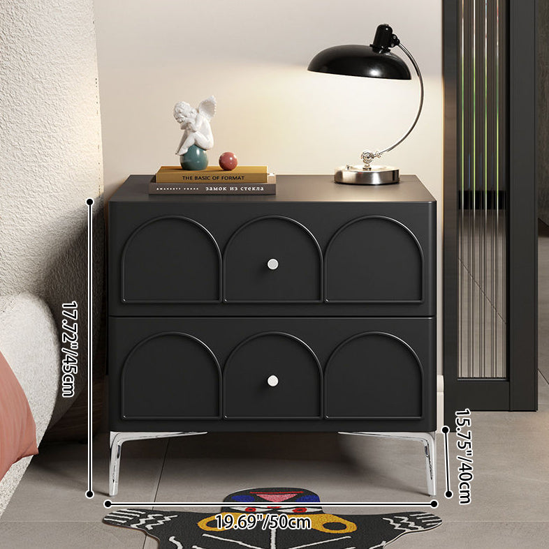 Traditional French Solid Wood Hardware Rectangular Curved Nightstand With 2 Drawers For Bedroom