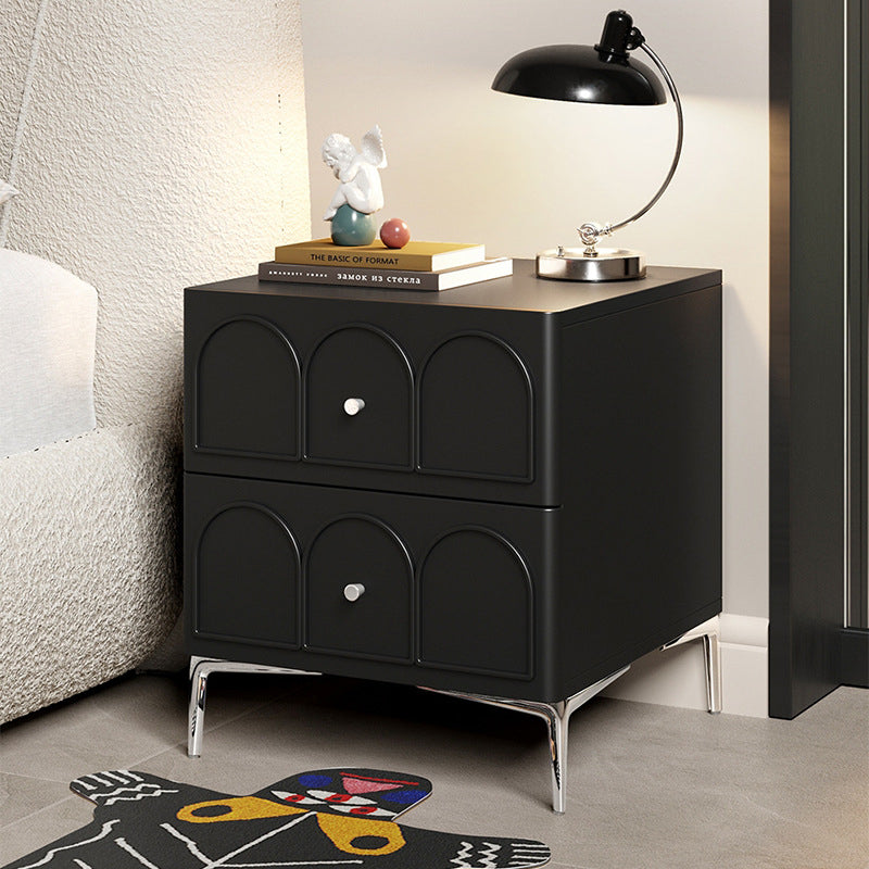 Traditional French Solid Wood Hardware Rectangular Curved Nightstand With 2 Drawers For Bedroom