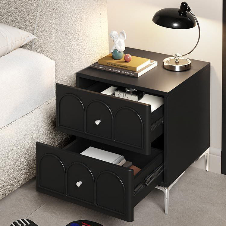 Traditional French Solid Wood Hardware Rectangular Curved Nightstand With 2 Drawers For Bedroom