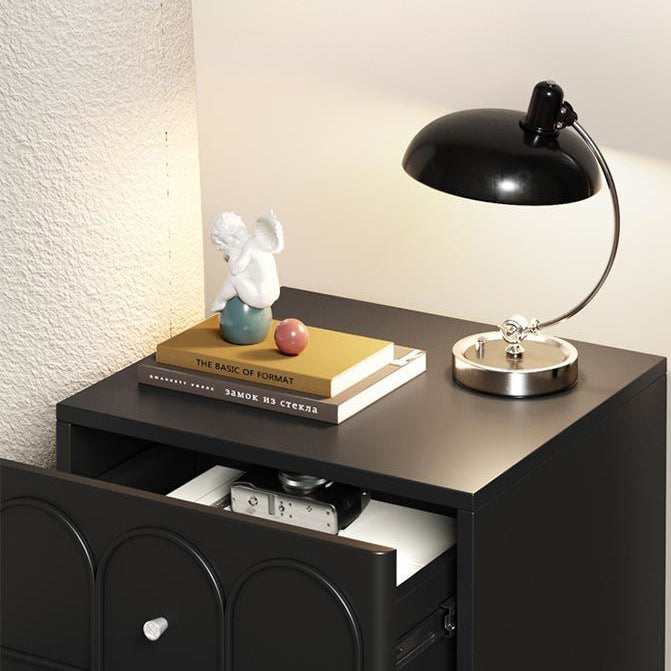 Traditional French Solid Wood Hardware Rectangular Curved Nightstand With 2 Drawers For Bedroom