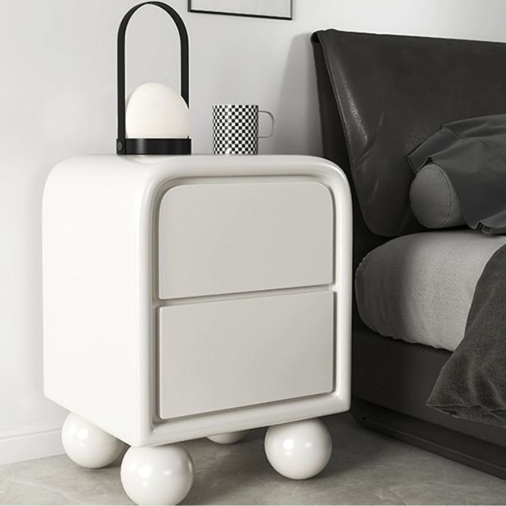 Traditional French MDF PVC Spherical Square Nightstand With 2 Drawers For Bedroom