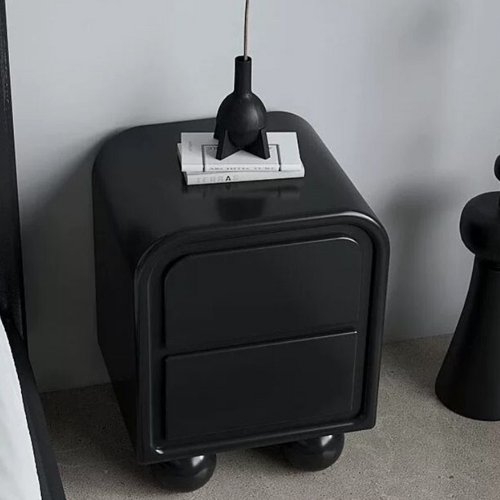 Traditional French MDF PVC Spherical Square Nightstand With 2 Drawers For Bedroom
