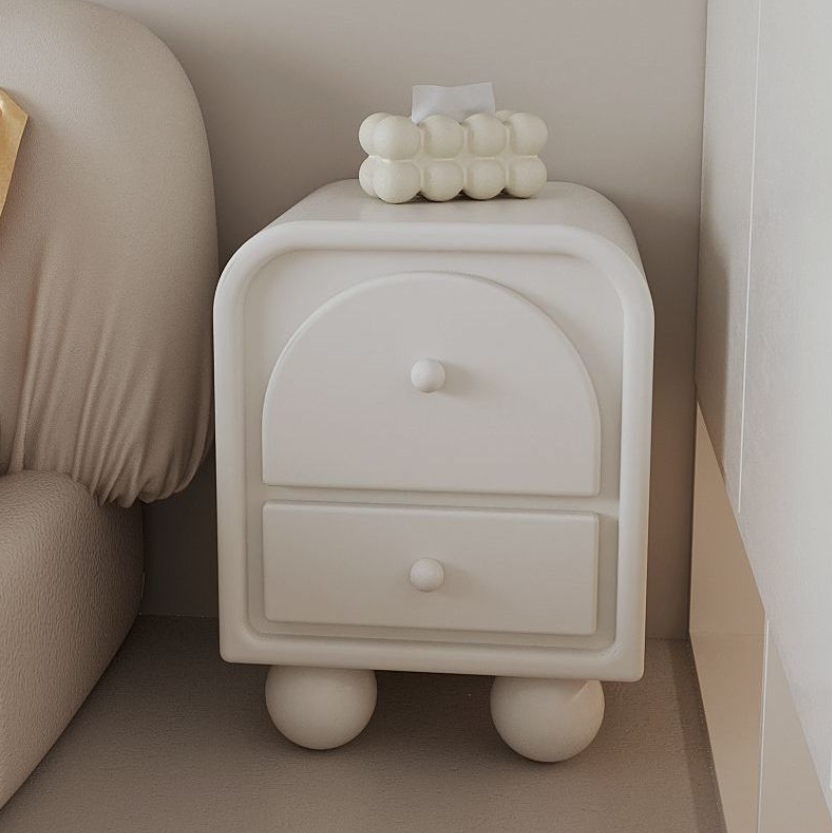 Traditional French MDF PVC Spherical Square Nightstand With 2 Drawers For Bedroom