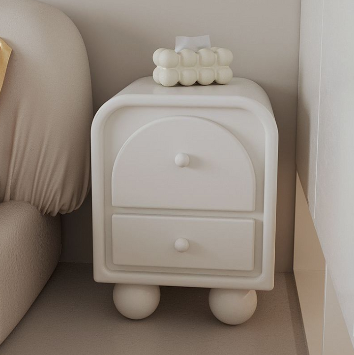 Traditional French MDF PVC Spherical Square Nightstand With 2 Drawers For Bedroom