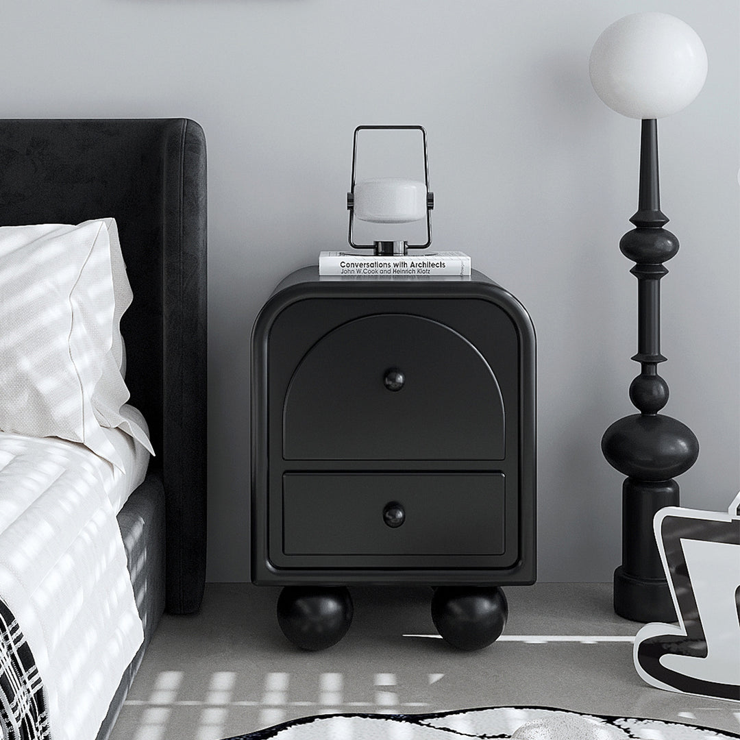 Traditional French MDF PVC Spherical Square Nightstand With 2 Drawers For Bedroom