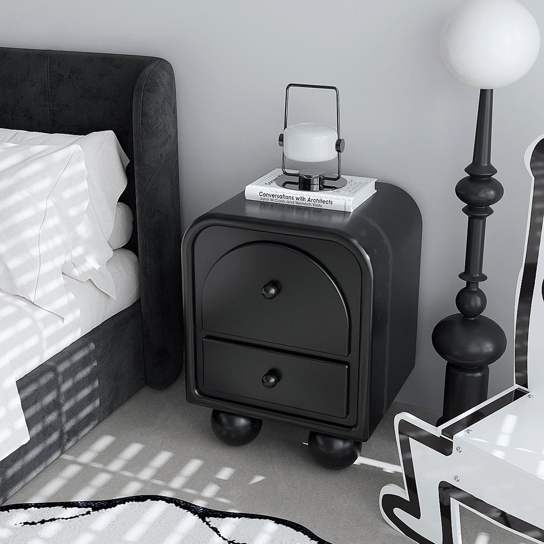 Traditional French MDF PVC Spherical Square Nightstand With 2 Drawers For Bedroom