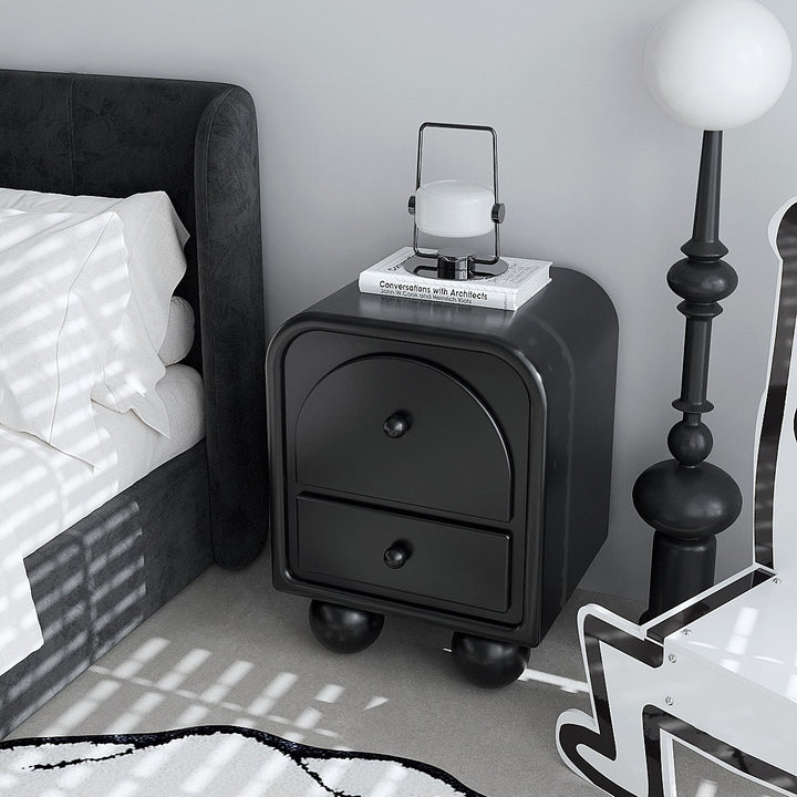 Traditional French MDF PVC Spherical Square Nightstand With 2 Drawers For Bedroom