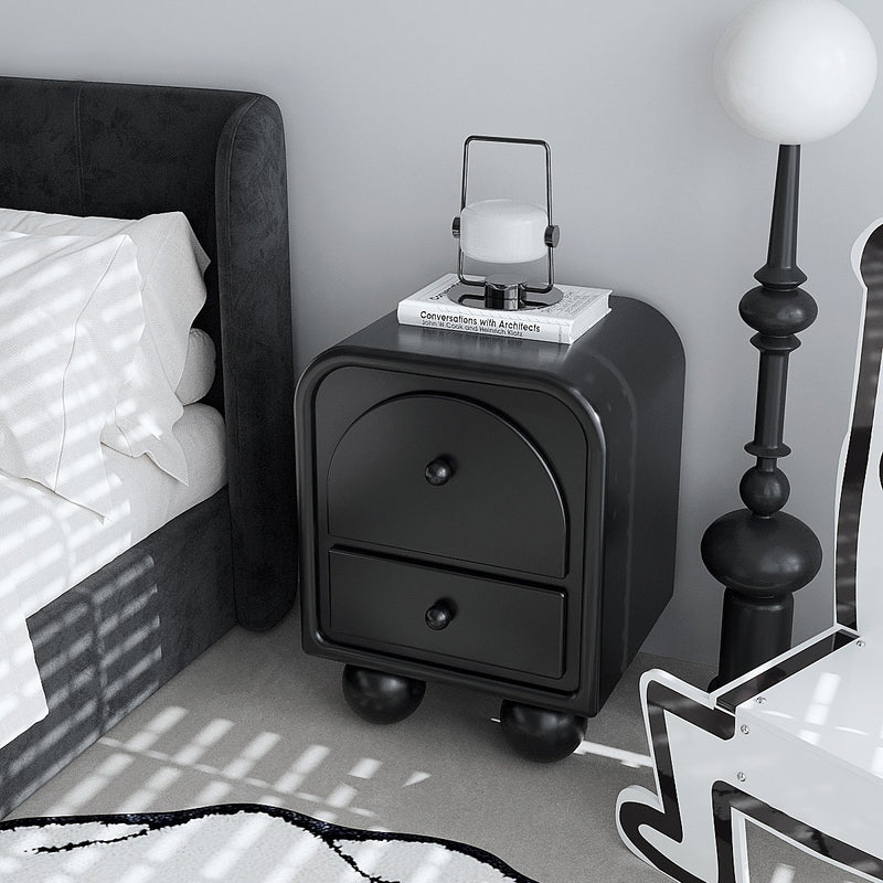 Traditional French Engineered Wood Metal Spherical Square Nightstand With 2 Drawers For Bedroom