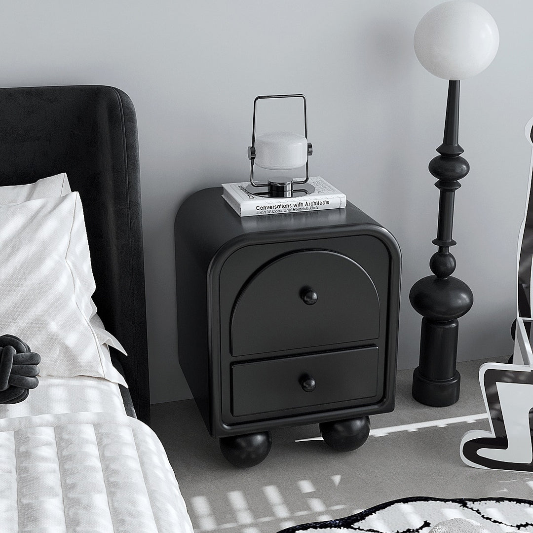 Traditional French MDF PVC Spherical Square Nightstand With 2 Drawers For Bedroom