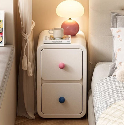 Contemporary Creative Solid Wood Faux Leather Metal Rounded Rectangular Nightstand With 2 Drawers For Bedroom