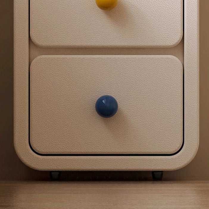 Contemporary Creative Solid Wood Faux Leather Metal Rounded Rectangular Nightstand With 2 Drawers For Bedroom