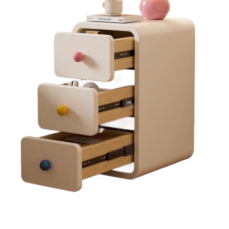 Contemporary Creative Solid Wood Faux Leather Metal Rounded Rectangular Nightstand With 2 Drawers For Bedroom