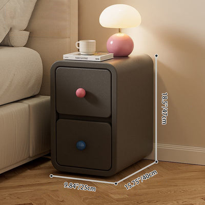 Contemporary Creative Solid Wood Faux Leather Metal Rounded Rectangular Nightstand With 2 Drawers For Bedroom