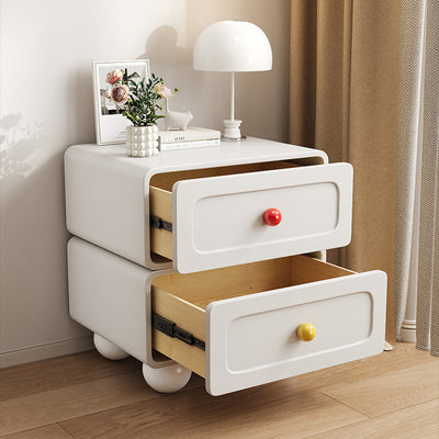 Contemporary Creative Solid Wood Cat Scratch Leather Metal Spherical Rounded Rectangular Nightstand With 2 Drawers For Bedroom
