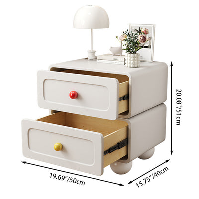 Contemporary Creative Solid Wood Cat Scratch Leather Metal Spherical Rounded Rectangular Nightstand With 2 Drawers For Bedroom
