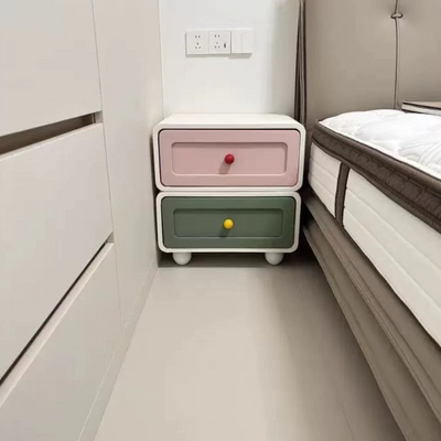 Contemporary Creative Solid Wood Cat Scratch Leather Metal Spherical Rounded Rectangular Nightstand With 2 Drawers For Bedroom