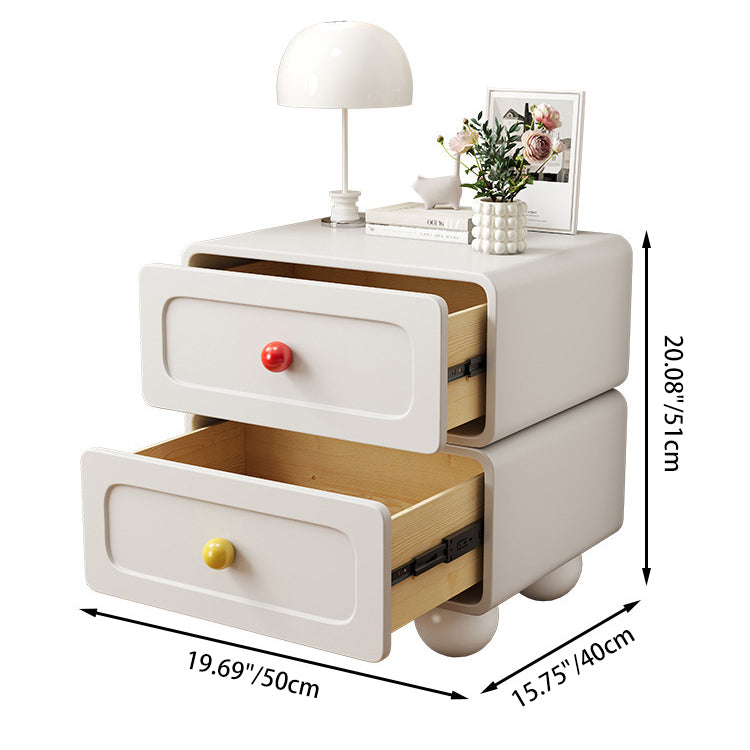Contemporary Creative Solid Wood Cat Scratch Leather Metal Spherical Rounded Rectangular Nightstand With 2 Drawers For Bedroom