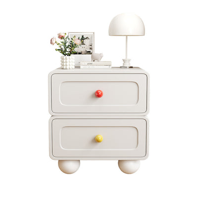 Contemporary Creative Solid Wood Cat Scratch Leather Metal Spherical Rounded Rectangular Nightstand With 2 Drawers For Bedroom