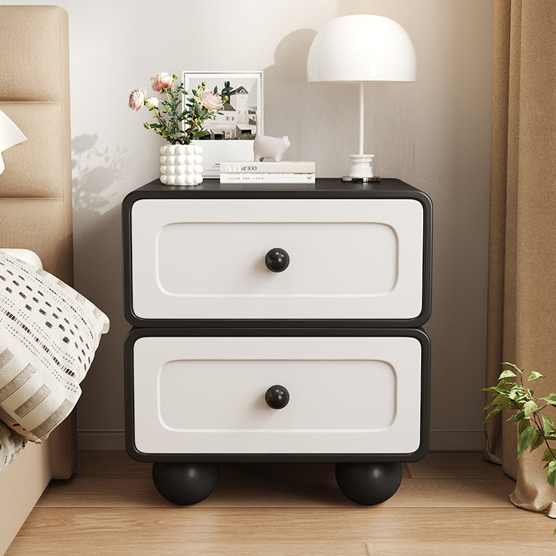 Contemporary Creative Solid Wood Cat Scratch Leather Metal Spherical Rounded Rectangular Nightstand With 2 Drawers For Bedroom