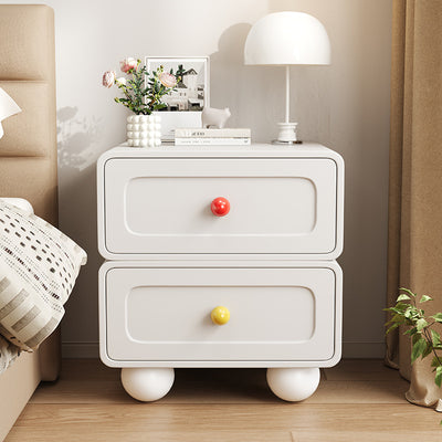 Contemporary Creative Solid Wood Cat Scratch Leather Metal Spherical Rounded Rectangular Nightstand With 2 Drawers For Bedroom