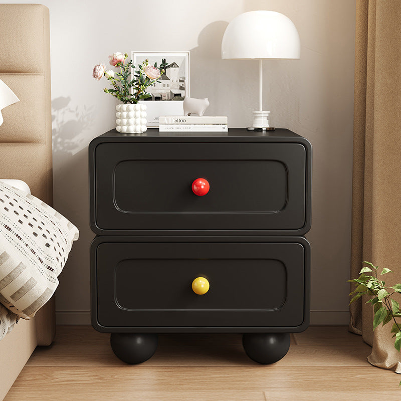 Contemporary Creative Solid Wood Cat Scratch Leather Metal Spherical Rounded Rectangular Nightstand With 2 Drawers For Bedroom
