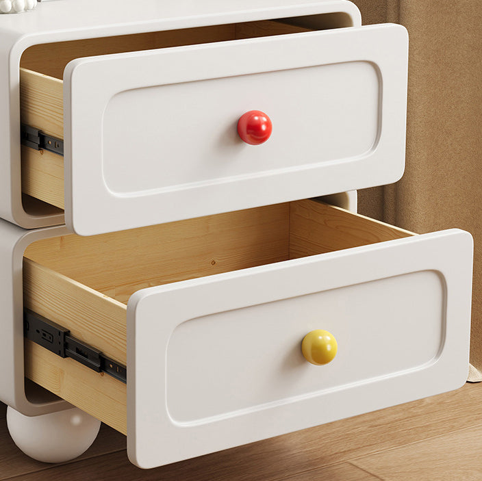 Contemporary Creative Solid Wood Cat Scratch Leather Metal Spherical Rounded Rectangular Nightstand With 2 Drawers For Bedroom