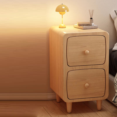 Traditional Chinese Solid Wood Rounded Rectangular Nightstand With 1/2 Drawers For Bedroom