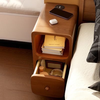 Traditional Chinese Solid Wood Rounded Rectangular Nightstand With 1/2 Drawers For Bedroom