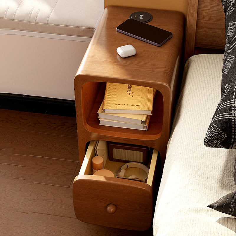 Traditional Chinese Solid Wood Rounded Rectangular Nightstand With 1/2 Drawers For Bedroom