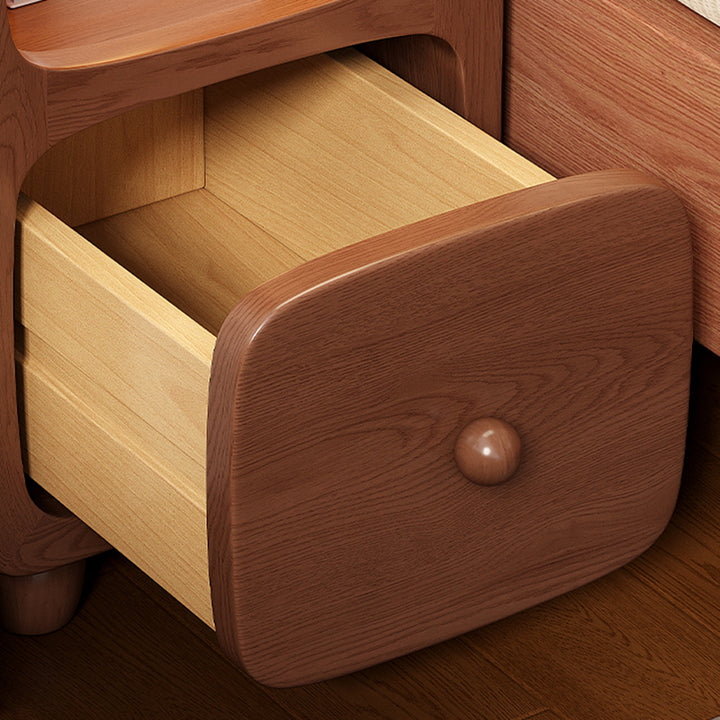 Traditioneller chinesischer Nachttisch aus massivem Holz mit abgerundeten Ecken und 1/2 Schubladen für das Schlafzimmer 