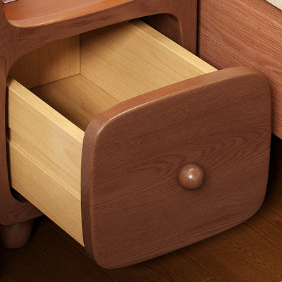Traditional Chinese Solid Wood Rounded Rectangular Nightstand With 1/2 Drawers For Bedroom