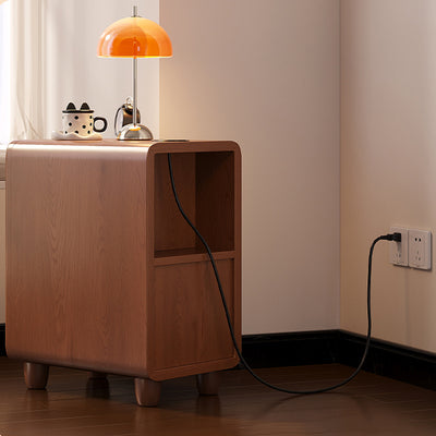 Traditional Chinese Solid Wood Rounded Rectangular Nightstand With 1/2 Drawers For Bedroom