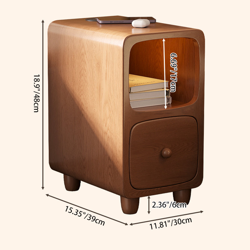 Traditional Chinese Solid Wood Rounded Rectangular Nightstand With 1/2 Drawers For Bedroom