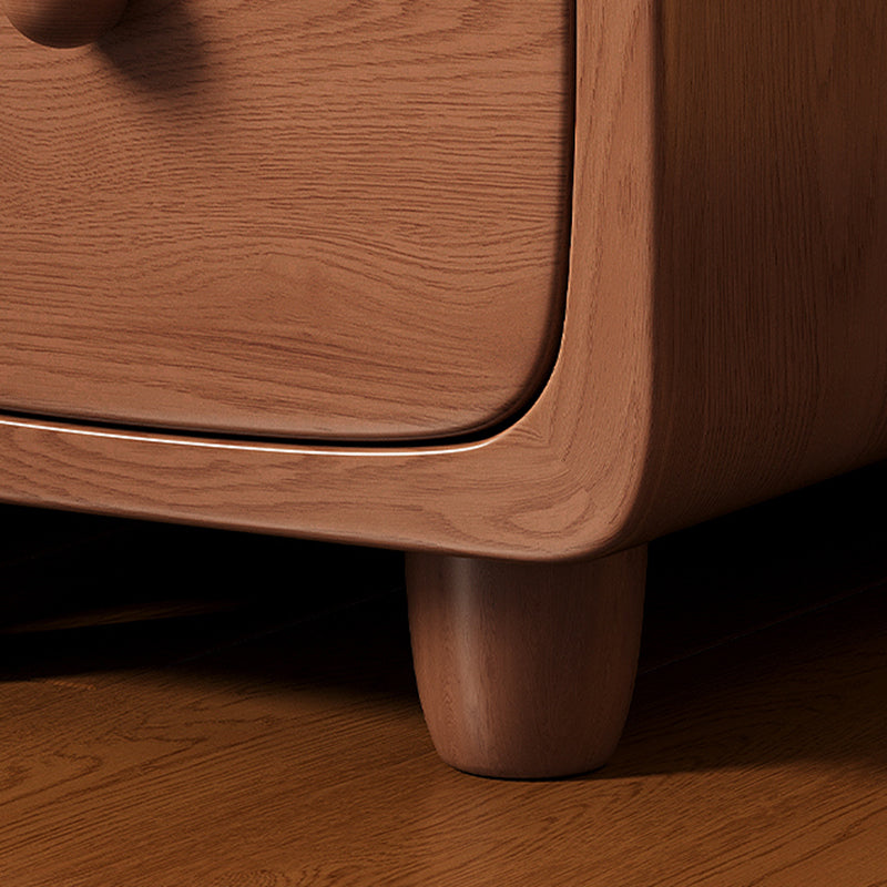 Traditional Chinese Solid Wood Rounded Rectangular Nightstand With 1/2 Drawers For Bedroom