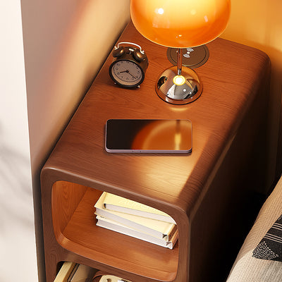 Traditional Chinese Solid Wood Rounded Rectangular Nightstand With 1/2 Drawers For Bedroom