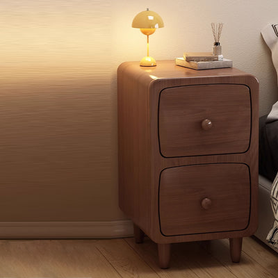 Traditional Chinese Solid Wood Rounded Rectangular Nightstand With 1/2 Drawers For Bedroom