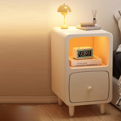 Traditional Chinese Solid Wood Rounded Rectangular Nightstand With 1/2 Drawers For Bedroom