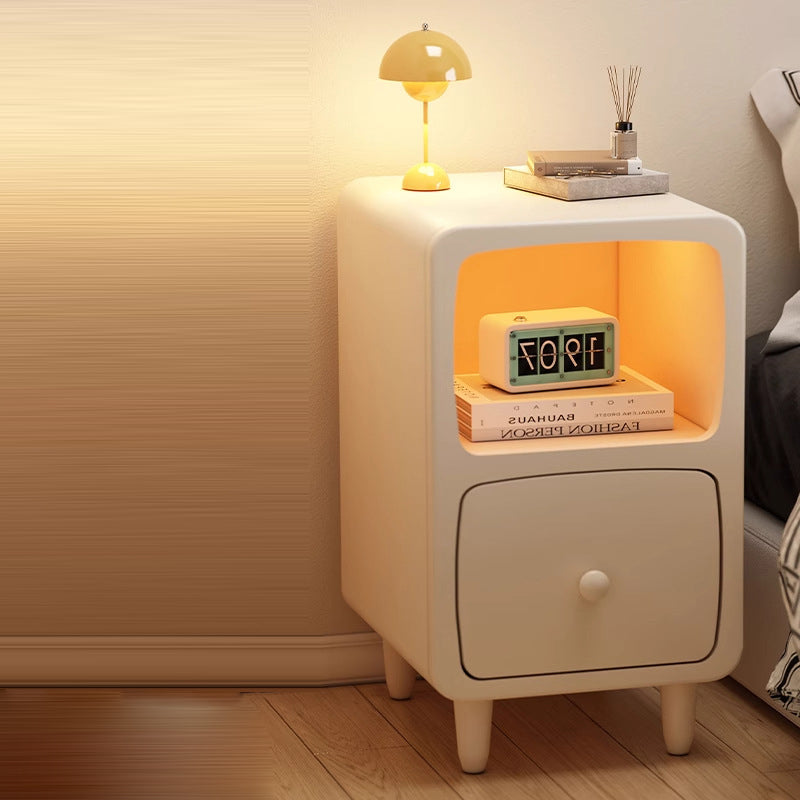 Traditional Chinese Solid Wood Rounded Rectangular Nightstand With 1/2 Drawers For Bedroom