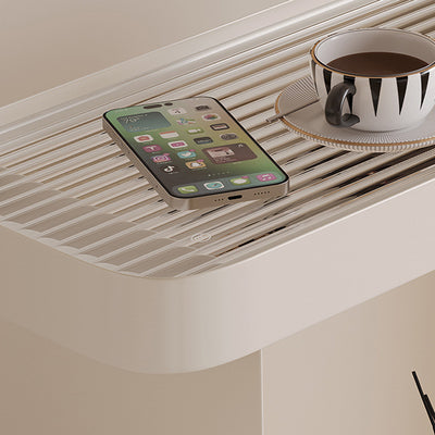 Contemporary Scandinavian Carbon Steel Glass Mobile Rounded Rectangular Side Table With 3 Tiers For Living Room