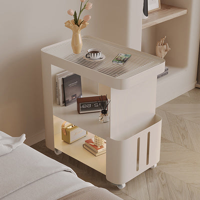 Contemporary Scandinavian Carbon Steel Glass Mobile Rounded Rectangular Side Table With 3 Tiers For Living Room