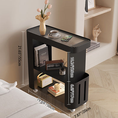 Contemporary Scandinavian Carbon Steel Glass Mobile Rounded Rectangular Side Table With 3 Tiers For Living Room