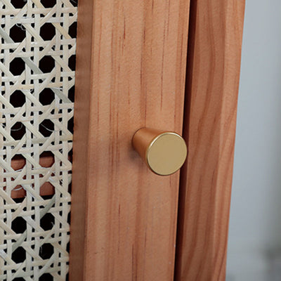 Traditional Chinese Solid Wood Rattan Square Cylinder Nightstand With 1-Storage For Bedroom