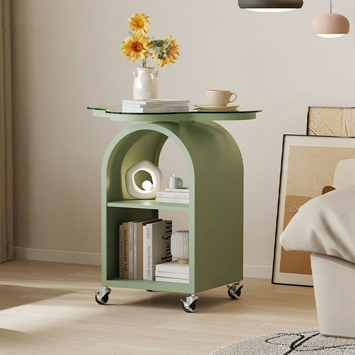 Zeitgenössischer Kreativer Beistelltisch aus gehärtetem Glas und Eisen mit Blumenbogen, 3-stufig für das Wohnzimmer 