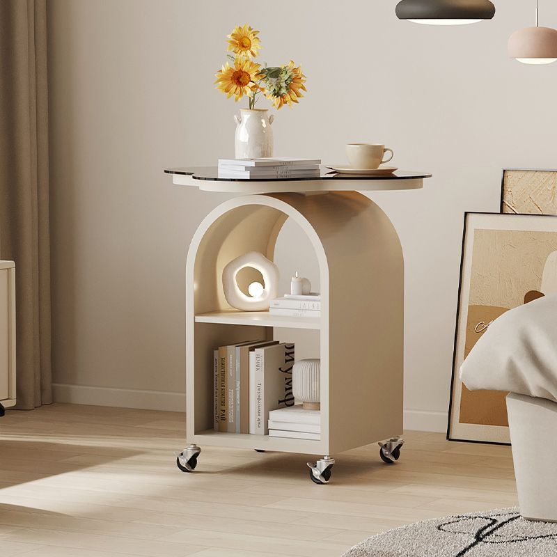 Contemporary Creative Tempered Glass Iron Flower Arch Mobile Side Table 3-Tier For Living Room