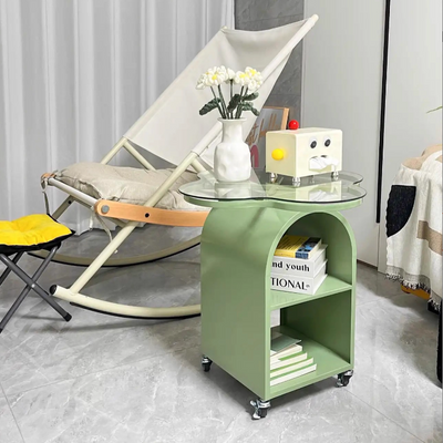 Contemporary Creative Tempered Glass Iron Flower Arch Mobile Side Table 3-Tier For Living Room