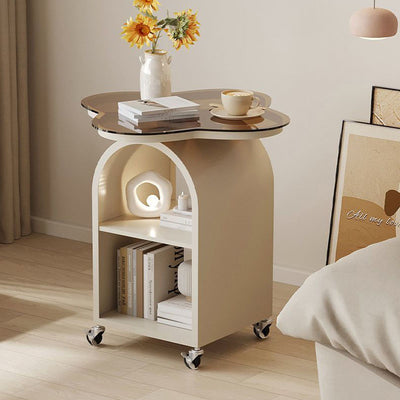 Contemporary Creative Tempered Glass Iron Flower Arch Mobile Side Table 3-Tier For Living Room