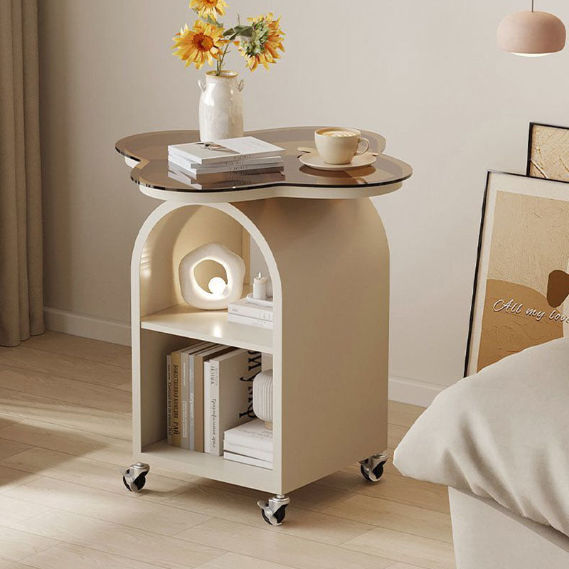 Contemporary Creative Tempered Glass Iron Flower Arch Mobile Side Table 3-Tier For Living Room